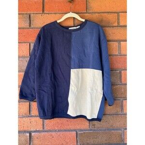 90's Colorlock Sweater Blue Cream Size Medium Retro Preppy Boundary‎ Waters